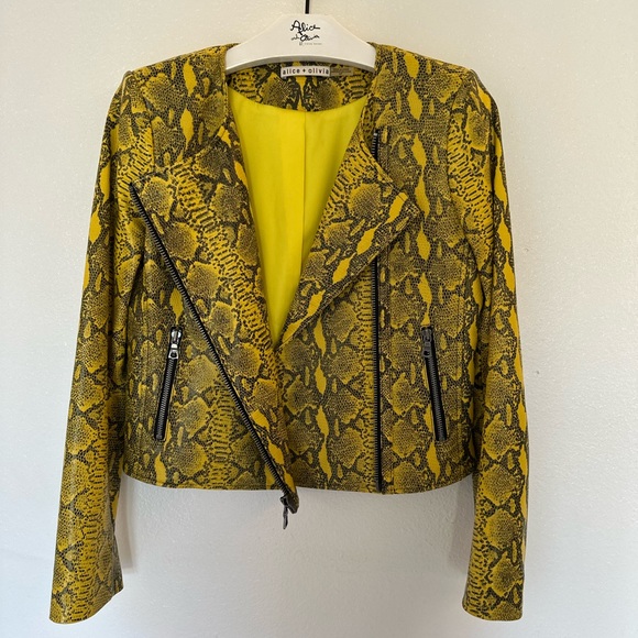 Alice & Olivia - Yellow Leather Snakeskin Jacket - Picture 12 of 16